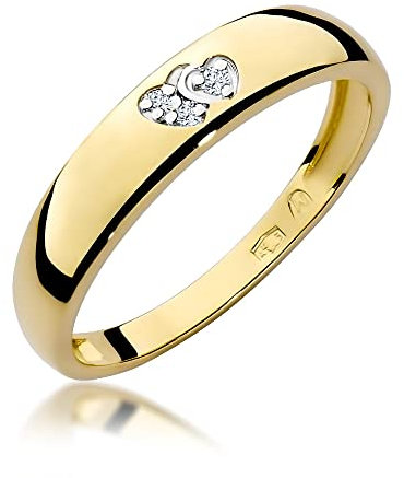 MARKO Damen-Goldring mit Herzen, verziert mit 0,02 Karat Diamanten | 14 Karat Gold (585) | Goldring mit Box | Goldring für Frauen (Gelbgold, 58 (18.5))