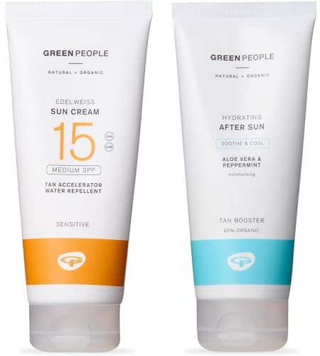 Green People Edelweiss SPF15 Sonnencreme & After Sun Set, 2x200ml | Aloe Vera, Grüner Tee und Edelweiss, Riff-sicher und tierversuchsfrei