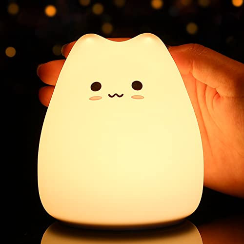 Tremdwoto lampada gatto Luce notturna per bambini, 7 Colore Lampada da notte per gatti Luce notturna a batteria per camera dei bambini,Regali per bambini e bambine