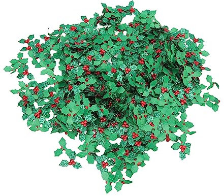Bacche di Foglie di Agrifoglio Artificiali, Multiuso 1000 Pezzi Dettagli Realistici Foglie di Agrifoglio Finto Bacche Rosse per Ghirlande