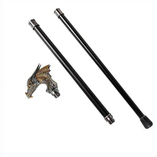 Gehstock, 93 cm Gold Schwarz Drachenkopf Gentleman Spazierstock Mode Stock Halloween Cosplay Crosier Stick Requisiten Zepter Höhenverstellbar