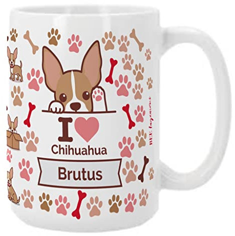Bee Ingenious Taza Perros personalizada con nombre. Taza desayuno XL de 443 ml. Taza CHIGUAGUA personalizada con nombre. Tazas razas de perros. Tazas originales para regalar. (Chiguagua)