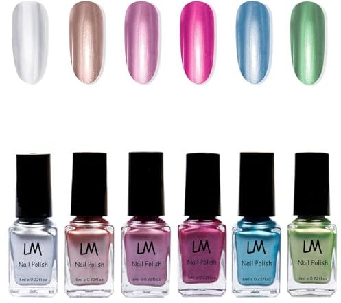 Metal Nail Polish - 6PC Mirror Nail Varnish - Quick Drying Mirror Nail Varnish - Light Pink Dark Pink Silver Rose Gold Blue Green Metallic Effect Nail Polish No UV Needed