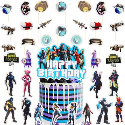 37 Stück Spiel Thema Geburtstag Tortendeko,Cupcake Toppers, Kuchendekoration für Videospiele, Happy Birthday Kuchen Dekoration Spiel Partei Liefert für Kinder Mädchen Junge Party Kuchen