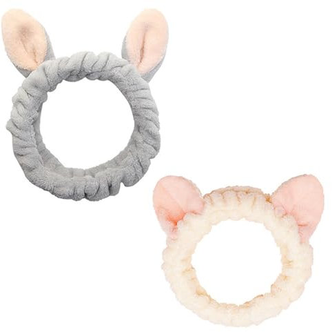 Fascia Capelli Donna Trucco,2 Pezzi Fasce per Capelli per Trucco,Orecchie di Animali Fascia per Capelli,Adatto per Lavaggio Viso,Trucco,Doccia,Terme ect