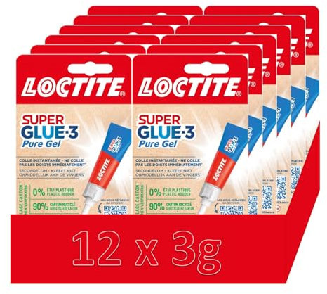 Super Glue-3 Pure Gel, colle transparente & puissante, colle forte formule gel sans odeur ne colle pas les doigts, colle repositionnable, tube de 12 x 3 g