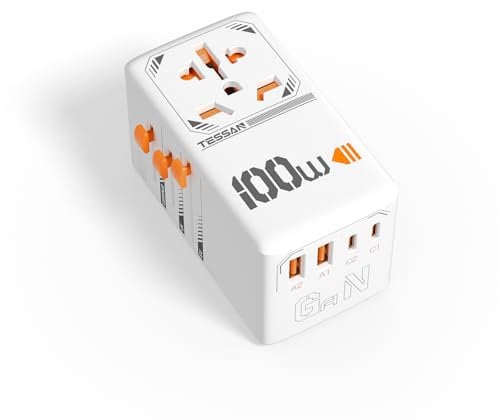 TESSAN 100W Universal Travel Adapter, International Plug Adaptor with 2 USB C and 2 USB A Charging Ports, Worldwide Power Outlet for US to Europe EU UK AUS Ireland(Type C, G, A, I)