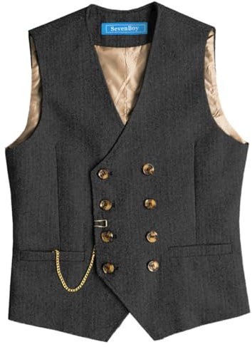 SevenBoy Men's Tweed Dress Vest, Black, L