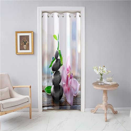Odot Rideau Occultant avec Œillets - Imprimé Phalaenopsis pour Porte et Séparation de Pièce - Décoration Intérieure (Pierre Noire, 80x180cm)