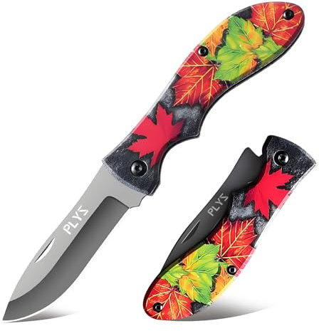 Plys Coltello tascabile piccolo coltello pieghevole che taglia la corda con motivo a foglia d'acero rosso