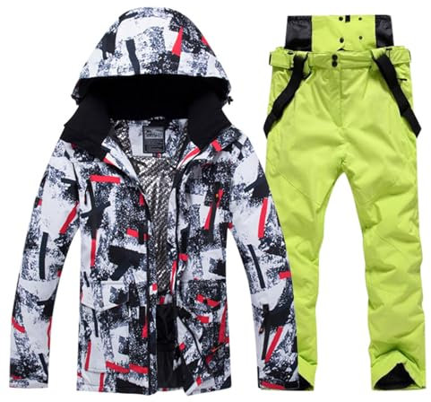 Generisch Langlaufski Set Herren, Skianzug Herren 2 Teilig Set Mit Kapuzen Skijacke Jacke Und Hosen Skianzug Winter Schneeanzug Warme Skibekleidung Wasserdicht Tracksuit Winddicht Schneemantel