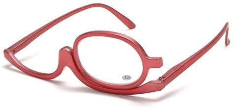 THKO Make Up Glasses, Magnifying Makeup Glasses Flip Up Lens 3.0 Folding Glasses For Presbyopia And Hyperopia Single Lens Rotatable Monocle Reading Eyeglass For Women Red