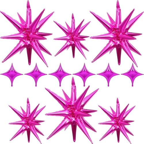 Lot de 12 ballons en aluminium en forme d'étoile rose vif, 68,6/56 cm, grand cône en mylar en forme de feu d'artifice pour anniversaire, fiançailles, Saint-Valentin, fiançailles, mariage