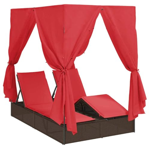 vidaXL Doppelte Sonnenliege Rot Poly-Rattan | Mach es dir gemütlich mit verschiedenen Positionen, Bietet Schatten und peppt deine Outdoor-Atmosphäre auf,