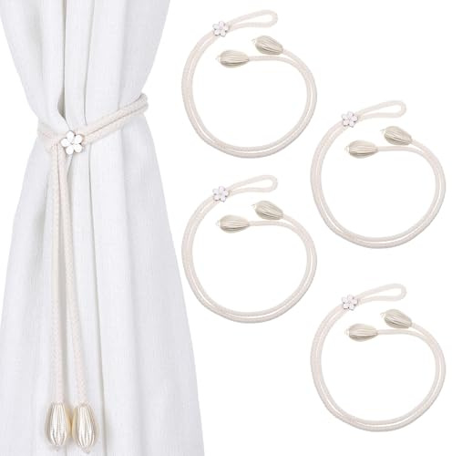 LXUEJIE 4 Stück Vorhang Raffhalter, Gardinen Raffhalter, Verstellbare | aus Baumwolle & Polyester, 50 cm/19.68 Inch, Dekorative Halterung, für Wohnzimmer, Büro & Schlafzimmer, Beige