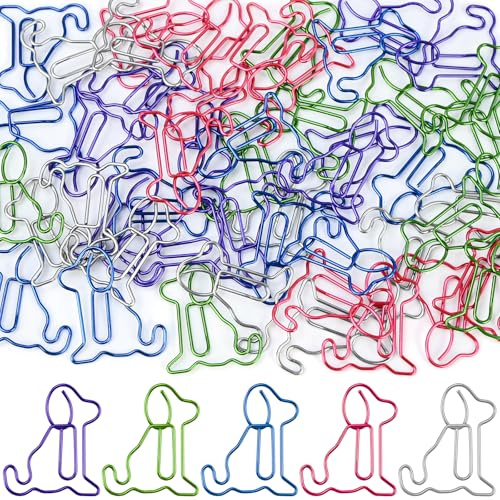 NISENTIA Büroklammern Hund, 50 Stück Büroklammern Motiv Groß Bunt Büroklammer Welpenform Metall Paper Clips Tiere Cartoon Design Papierklammern für Büro, Klassenzimmer, Aktenklammer, Lesezeichen