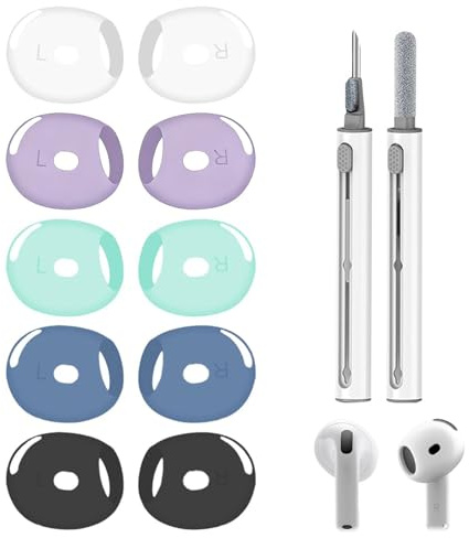 TILONKJ 5 Pares de Almohadillas de Silicona para Airpods 4, Almohadillas de Silicona Ultrafinas, Fundas Antideslizantes y Resistentes a los Arañazos para Auriculares de Siliconas, con Kit de Limpieza