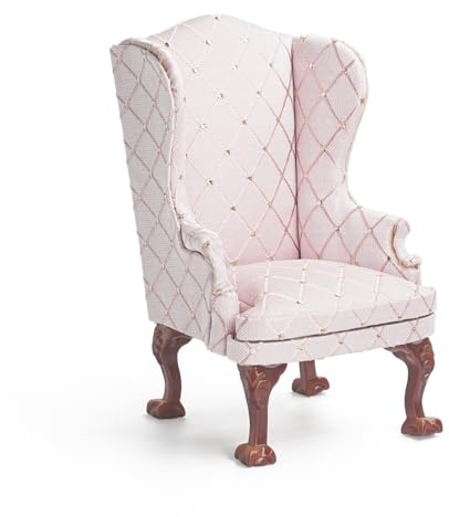 Odoria Puppenhaus Sessel Miniatur Sofa: 1/12 Maßstab Armlehnen Stuhl für Wichtel Wohnzimmer Büro Vintage Rosa - Mini Ohrensessel Luxuriös Viktorianisch Möbel