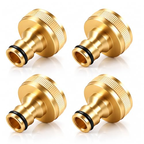 4 adattatori per rubinetto in ottone da 1 pollice per Gardena connettore rubinetto tubo da giardino attacchi rapidi, Adattatore per Rubinetto, connettore ermetico in ottone per