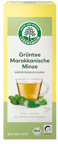 Lebensbaum Grüntee Marokkanische Minze, 20 Beutel x 2g Grüner Tee, ausbalancierte Geschmacksnote, erfrischend-intensiv, 100% Bio