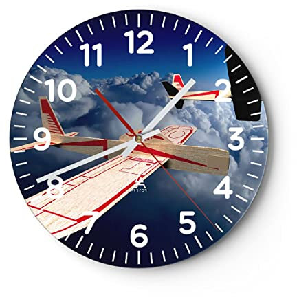 Modern Wanduhr Segelflugzeuge fliegen hoch Modell 40x40cm Rund Groß Wand Uhr Glas Analog Zimmeruhren Küche Büro Wohnzimmer Glasuhr Wall Clock Dekoration Design Wanddekoration Küchenuhr C4AR40x40-2283