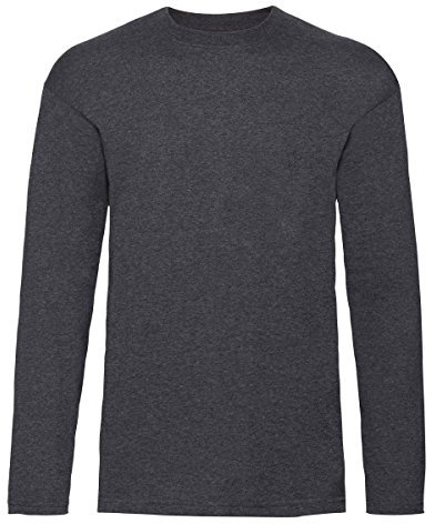 Fruit of the Loom Mens Valueweight Crew Neck Long Sleeve T-Shirt (S) (Dark Heather)