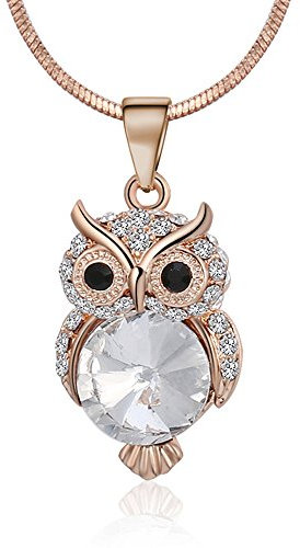 Ouran Long Collier pour Les Femmes, Collier Pendentif Hibou pour Les Filles en Or Rose et Collier en Argent avec Collier en Cristal CZ Choker (Or Rose)