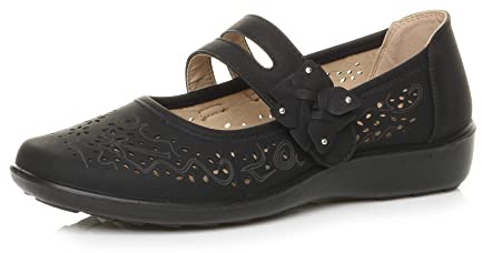 AJVANI Flat Grip Sole Padded Mary Jane Hook&Loop Comfort Shoes Size 4 37 Black
