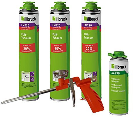 illbruck Profi Set 3x FM220 Bauschaum Pistolenschaum Montageschaum á 750ml Dosen + illbruck AA290 Reiniger + Schaumpistole Compact