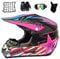 MRDEAR Motorradhelm Motocross Helm Damen mit Motorrad Netz Brille Handschuhe Maske, Schwarz und Pink/Rockstar, Adult Off-road Enduro MTB Helm Fullface Crosshelm Schutzhelm Sicherheit Schutz,S