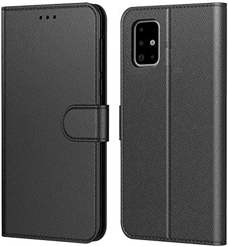 Tenphone Etui Coque pour Samsung Galaxy A51, Protection Housse en Cuir PU Portefeuille Livre,[Emplacements Cartes],[Fonction Support],[Languette Magnétique] pour (Galaxy A51 (6,5 Pouces), Noir)