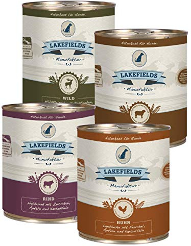 Lakefields MANUFAKTUR Probierset 4X 800g Sorten Mix - hoher Fleischanteil - Nassfutter für Hunde