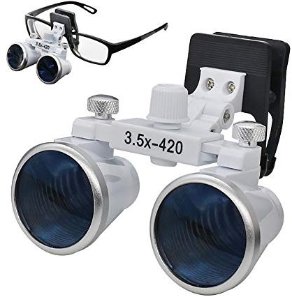 Zahnlupe 3,5 x 420 mm Chirurgische Medizin Fernglasclip Lupen Laborkopflupe mit Clip-on für gewöhnliche Brillen für die HNO-Untersuchung Dental Beauty Surgery