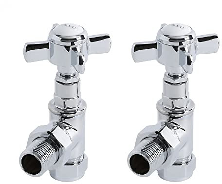 Milano Traditional Chrome Angled Heated Towel Rail Radiator Valves