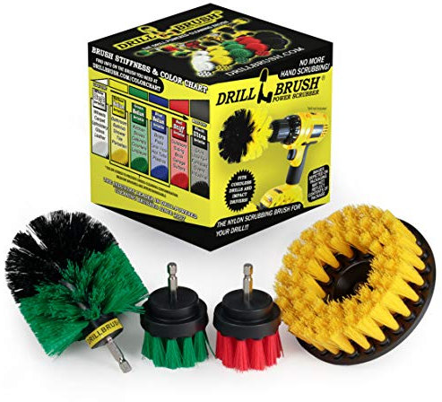 Drillbrush Power Scrubber Set - Drill-Powered Bathroom Cleaning Brush Set - 4 Nylon Brushes (Green, Yellow) - Tile, Shower, Bathtub, Grout, Sink Cleaner