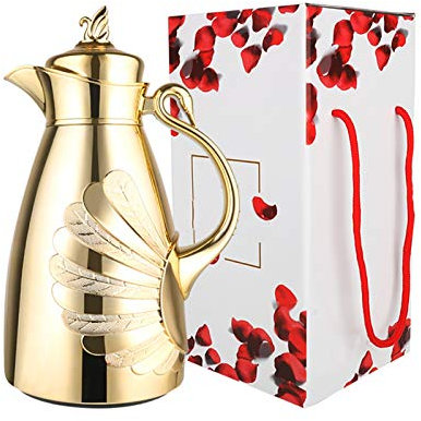 MESURE 1L vakuumisolierter Kugelkaraffe Edelstahl, doppelwandiger isolierter Vakuumkolben, thermischer Kugelkirche mit Deckel, heiße und kalte Getränke Catering Pot (Color : Gold, Size : 1L)