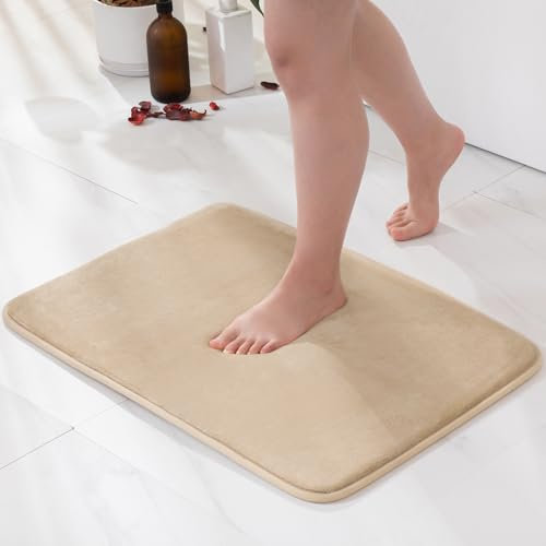 MIULEE Badematte Memoryschaum Badteppich Memory Foam Badezimmerteppich Duschvorleger Teppich Badvorleger Duschmatte Deko Fussmatte rutschfeste Matte für Badezimmer Wohnzimmer 40x60cm Kamel