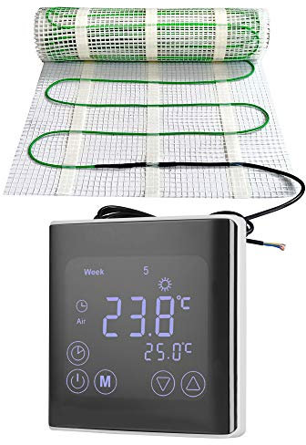 Elektrische Fußbodenheizung 150Watt je m² Thermostat WIFI Touch Schwarz Elektrisch TWIN Technologie JWS verschiedene Größen, Größe (m²):7 m²