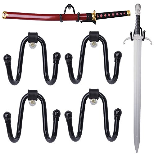 LEVOSHUA Kleine verstellbare Schwert-Wandhalterung, Ständer, Haken, Aufhänger für Schwert, Dolch, Axt, Keyblade, vertikale oder horizontale Anzeige, 4 Stück