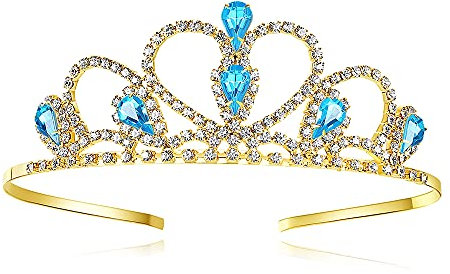 Lovelyshop Blau Edelsteine Gold Tiara für kleines Mädchen in Halloween Geburtstag Prinzessin Party Karneval