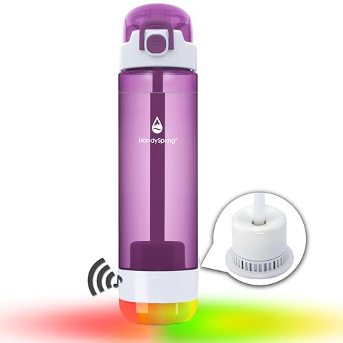 HandySpring - Smart Water Bottle With Filter and Reminder to Drink, Straw, Lights & Sound to Keep Hydrated, 26oz (Pink)