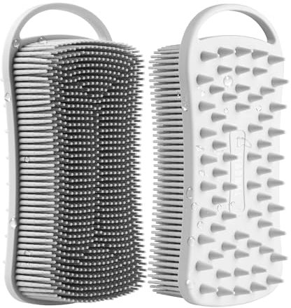 YEADMAL Dual-use Silicone Body Scrubber with Scalp Massage Shampoo Brush Exfoliating Bath Body Brush Gentle Silicone Shower Scrubber, Lather Well for Shower Gel/Soap/Body Wash (Gray)
