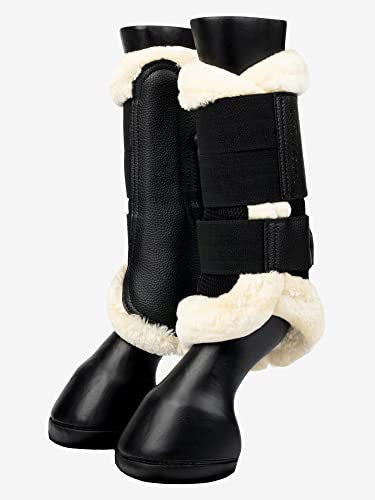 LeMieux Pferdestiefel mit Fleece-Rand, Netzgewebe, Schutzausrüstung und Trainingsgerät, für Pferde, Wraps und Zubehör, Schwarz / Naturfarben / Groß