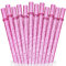 ALINK Lot de 12 pailles réutilisables en plastique rigide rose transparent de 28 cm de long avec brosse de nettoyage