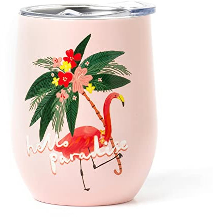 Legami - Thermobecher, 325 ml, Hot&Cold, Ø 9 cm, aus doppelwandigem Edelstahl und Kunststoff, Flamingo-Motiv, wiederverwendbar, luftdichter Deckel mit Loch für Strohhalm, leicht, langlebig