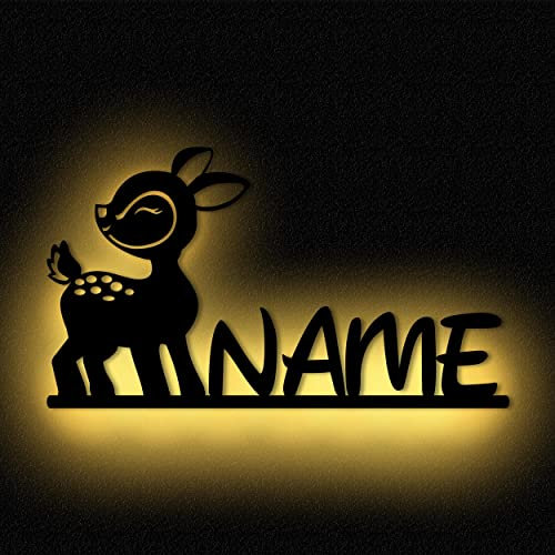 Baby Reh Wandlampe Nachtlicht Wand Lampe Schlummerlicht Rehkitz mit Namen personalisiert I Batteriebetrieb
