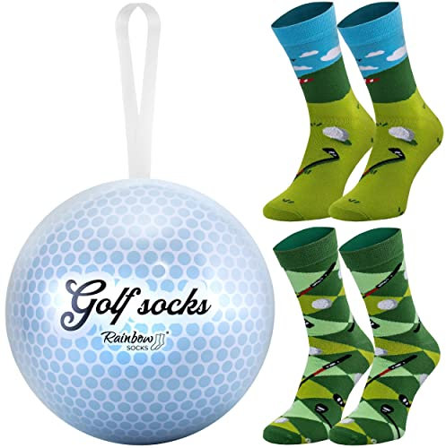 Rainbow Socks – Golf Socks in Ball - Golfball Mit Golfsocken Drin – Ein Geschenk Für Fans Von Golf, Renommierter Sportart, Eleganz Und Klasse – 2 Paar - Größen 36-40