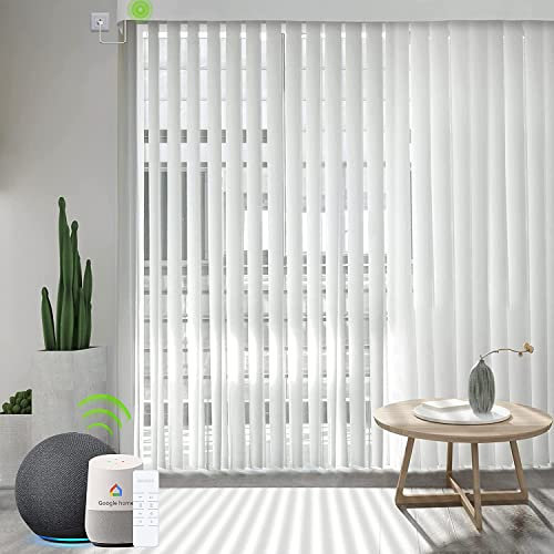 Yoolax Elektrisches Lamellenvorhang mit Fernbedienung, Alexa WiFi Smart Vertikal Jalousien für Home Office, Nach Maß (Weiß)