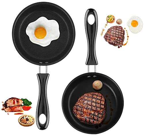 2 Piezas Mini Sartén Huevo, Mini Sartén, Mini Sartén Antiadherente, Pequeña Sartén para Huevos, Para Freír Huevos, Tocino, Lonchas de Jamón, Bistecs, Rollitos de Huevo (12,7 cm)