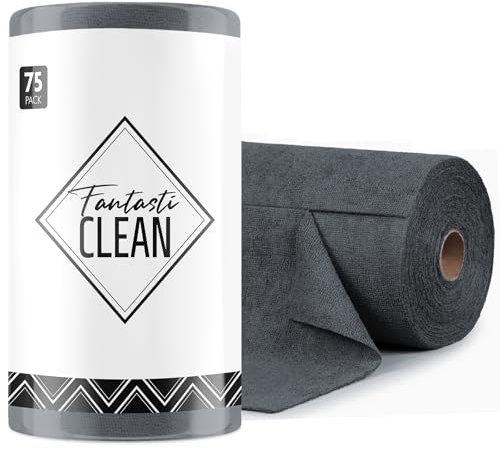 Fantasticlean Microfiber Cleaning Cloth Roll -75 Pack, Tear Away Towels, 12 x 12, Reusable Washable Rags (DimGray)